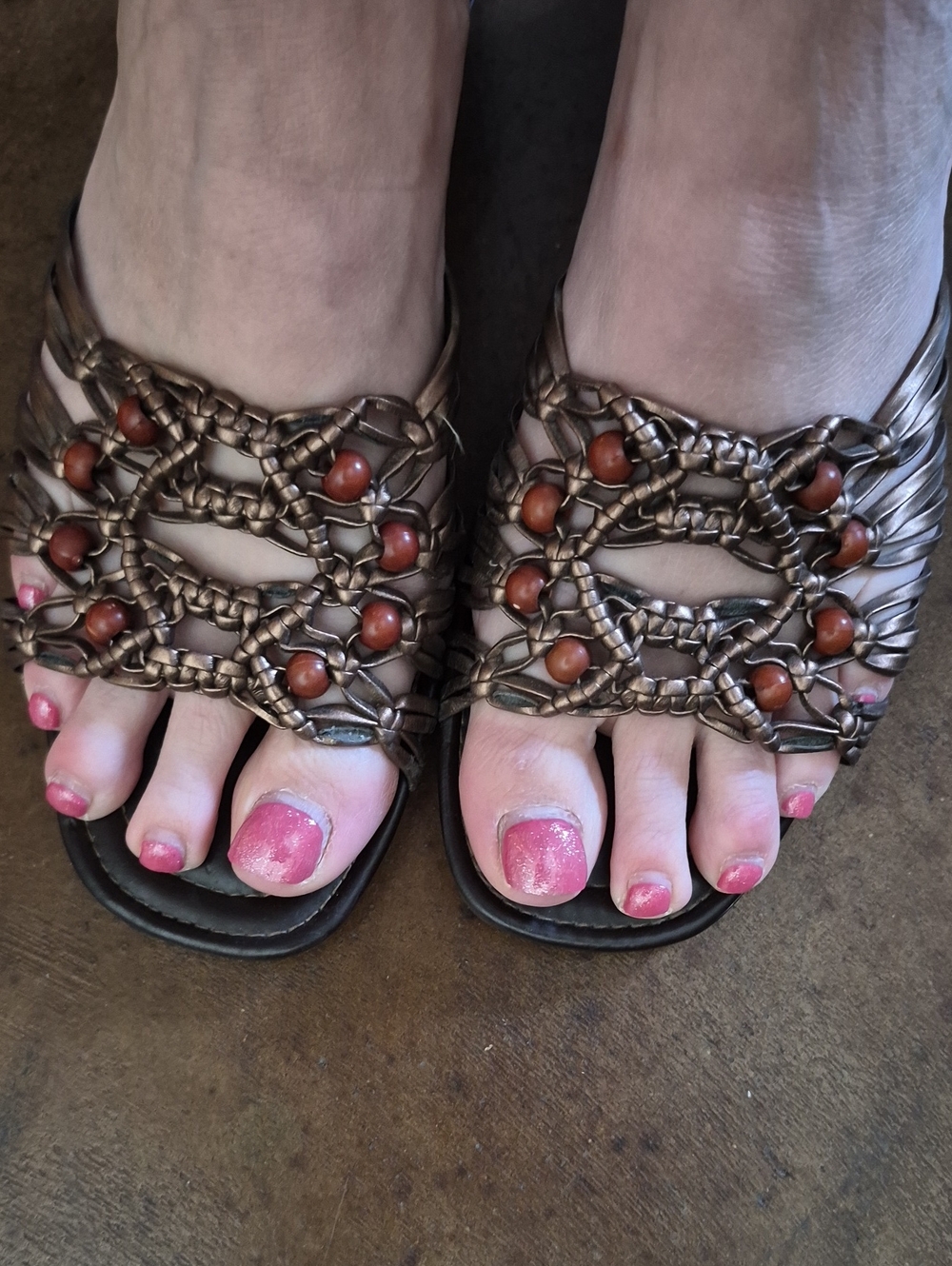 Life Stride Braided Slide Sandals with Brown Bead Accents
